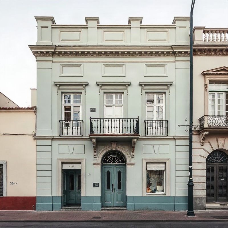 Fachada de edificio patrimonial en calle Rivera, Salto